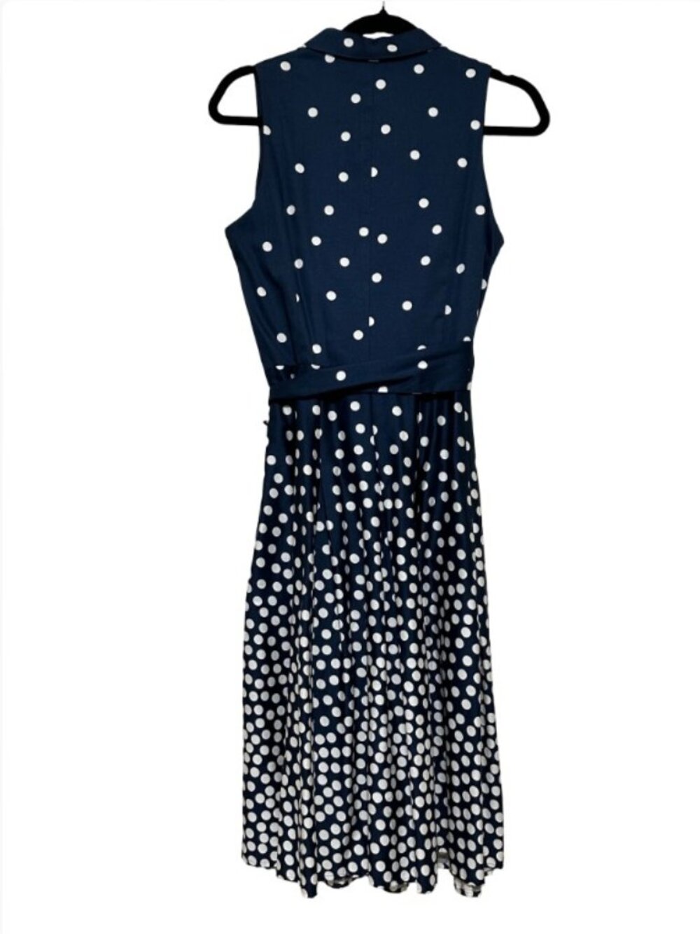 Anne Klein Navy Blue Polka Dot Faux Wrap Dress 6 - Picture 7 of 11